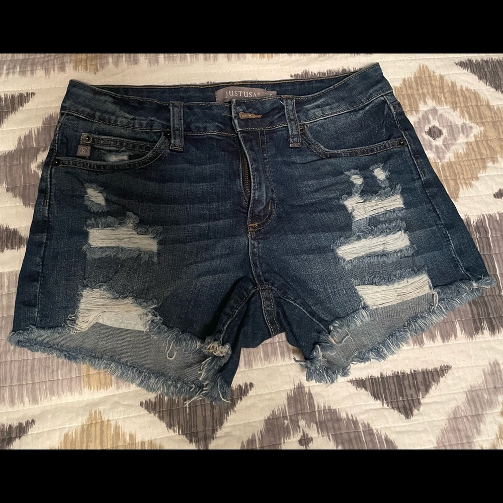 Just USA Dark Wash Distressed Shorts